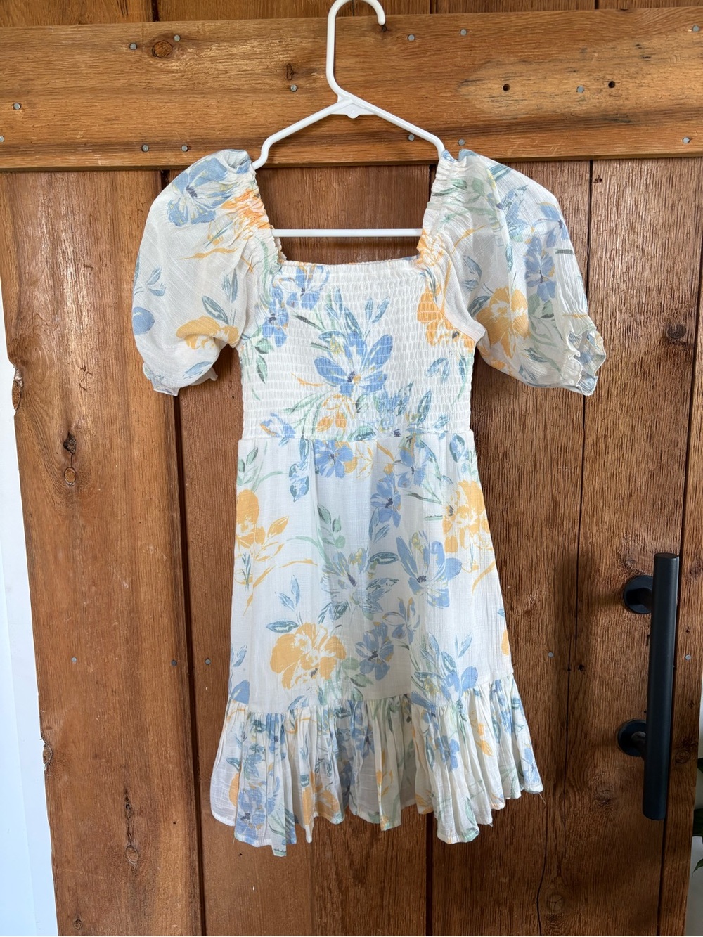 Chelsea & Violet Puff Sleeve Floral Dress - Yellow, Blue & Cream